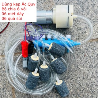 Máy thổi oxy 12V dùng nguồn hoặc kẹp bình Ắc Qui cho hồ cá cảnh, hải sản