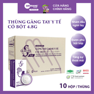 Thùng găng tay y tế Latex CÓ BỘT Sri Trang Gloves 4.8g 100 chiếc/hộp