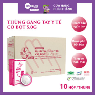 Thùng găng tay y tế Latex CÓ BỘT PREMIUM Sri Trang Gloves 5.0g 100 chiếc/hộp