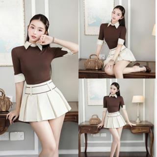  K34 Set  áo và chân váy  áo thun cổ sơ mi phối chân váy xoè ngắn 