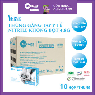  Thùng găng tay y tế không bột MÀU XANH Sri Trang NITRILE VERVE 4.8g 10 hộp thùng 