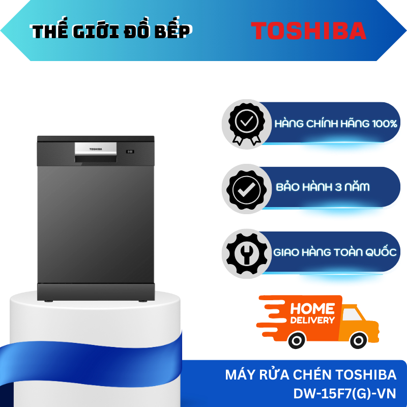 Máy Rửa Chén Toshba DW-15F7(G)-VN - Công Nghệ Sấy Khí Nóng - Kết Nối Thông Minh - TGB
