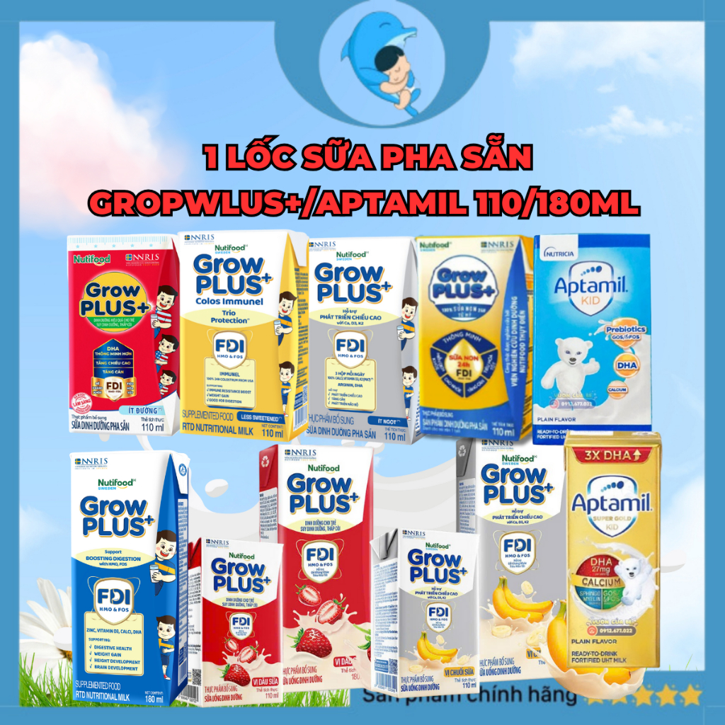 [1 LỐC] Sữa pha sẵn Nutifood Grow Plus Bạc/Grow plus đỏ, Grow plus vàng , Aptamil KId cho bé trên 1 