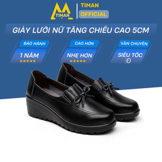  Giày lười nữ trung niên Timanvn BN26 BN21 búp bê đế xuồng da cao cấp đế cao màu đen bảo hành 1 năm 