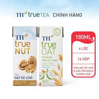 Combo Hộp quà Tết 4 lốc Sữa hạt óc chó TH True Nut và Sữa yến mạch Hương Dừa TH true OAT (180ml x 4 hộp)