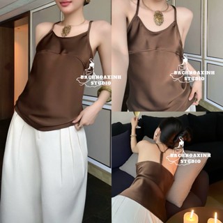 Áo Lụa 2 Dây Nữ Cổ Yếm Hở Lưng T Basic Sang Trọng