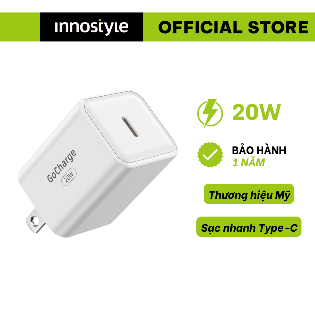 Củ sạc nhanh 20W 1 cổng USB-C Innostyle Gocharge thiết kế nhỏ gọn, chính hãng, bảo hành 1 năm | BigBuy360 - bigbuy360.vn