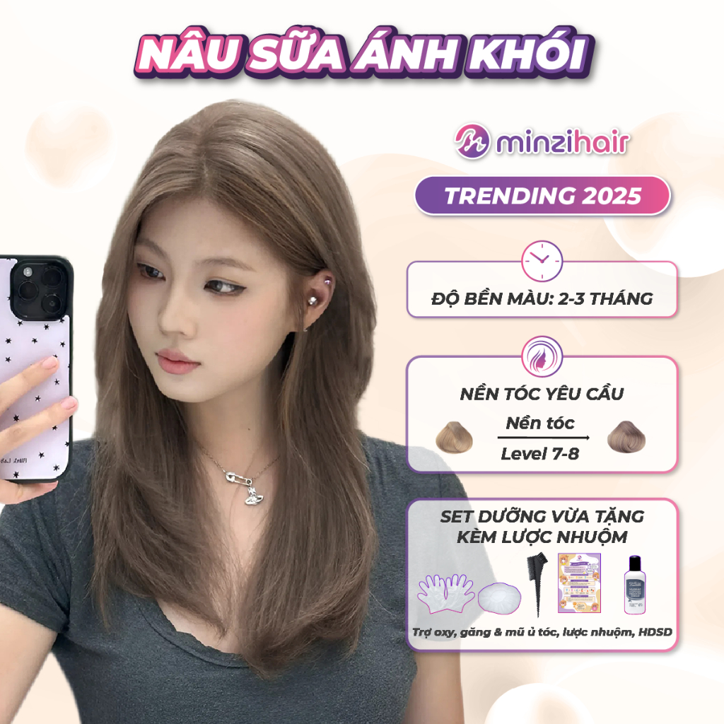  Thuốc nhuộm tóc Màu Nâu Sữa Ánh Khói - Không Cần Tẩy Tóc - Minzihair Minzihair HCM 