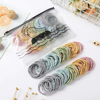 Set 100 Dây Thun Cột Tóc Cho Nữ Co Giãn Tốt Kèm Túi Zip, Chun Cột Tóc Mix Nhiều Màu Dễ Thương
