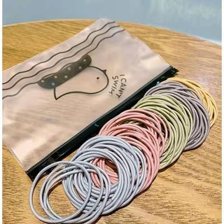 Set 100 Dây Thun Cột Tóc Cho Nữ Co Giãn Tốt Kèm Túi Zip, Chun Cột Tóc Mix Nhiều Màu Dễ Thương