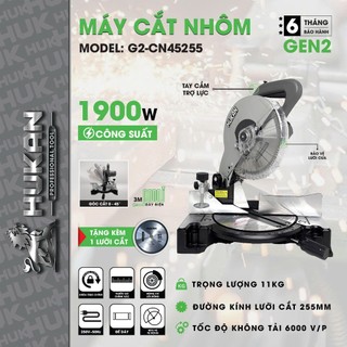  Máy cắt nhôm HUKAN G2-CN45255 Góc cắt nghiêng 0 - 45 độ Đường kính đĩa 255mm Công suất 1900W 