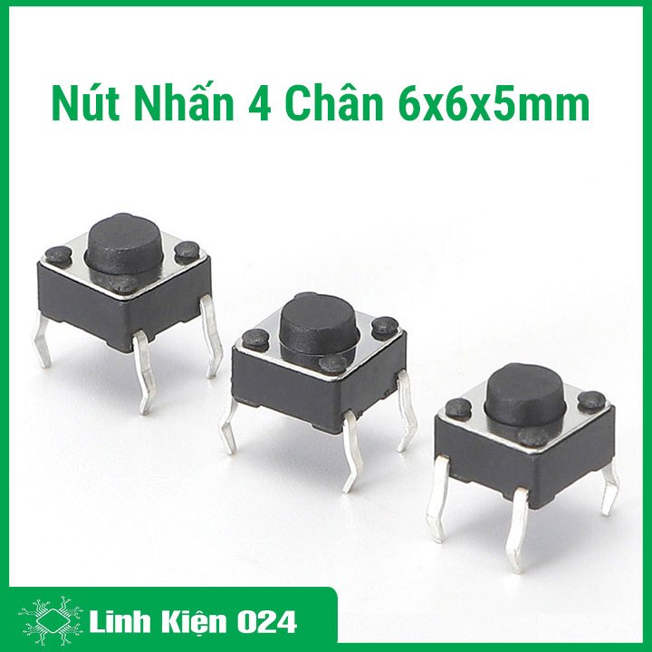 Nút nhấn 4 chân 6x6x5mm (đen 1 chiếc)