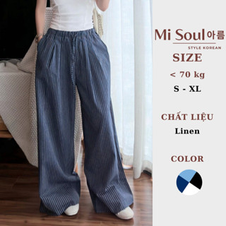 Quần Linen Nữ Dáng Suông Ống Rộng Sọc Kẻ MiSoul Cạp Chun Dây Rút BigSize, Quần Lanh Kẻ Lưng Thun Co Giãn 472