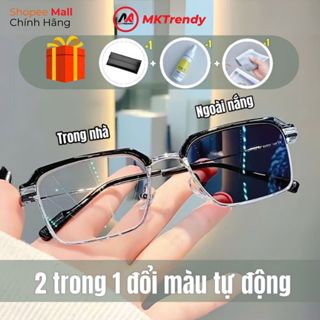 Kính đổi màu dưới nắng MKTRENDY cao cấp thời trang nam nữ gọng kim loại chống tia UV chống ánh sáng xanh X10