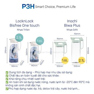 Bình nước nhựa Tritan 1.6L/2L Lock&Lock Bisfree One Touch ABF632 Inochi Biwa Plus nhựa SAN P3H Store