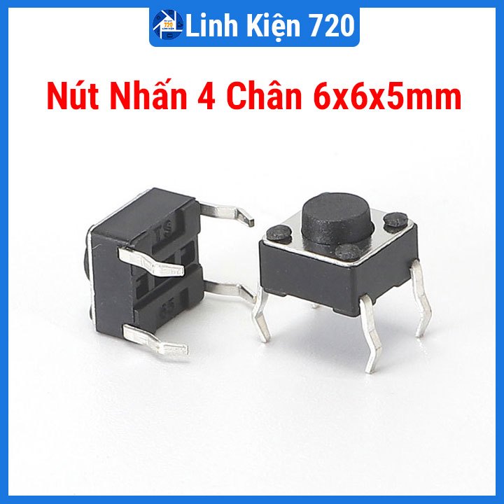 Nút nhấn 4 chân 6x6x5mm (đen 1 chiếc)