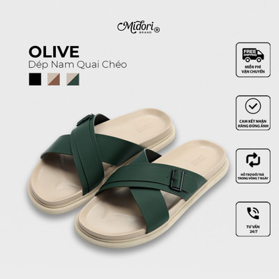 Dép Da Microfiber OLIVE Hai Quai Ngang Nam Nữ Chống Trơn Trượt Êm Chân Đi Du Lịch | M STUDIO
