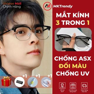 Kính đổi màu MKTRENDY gọng kim loại tròn nửa viền chống tia UV chống ánh sáng xanh nam nữ thời trang X12
