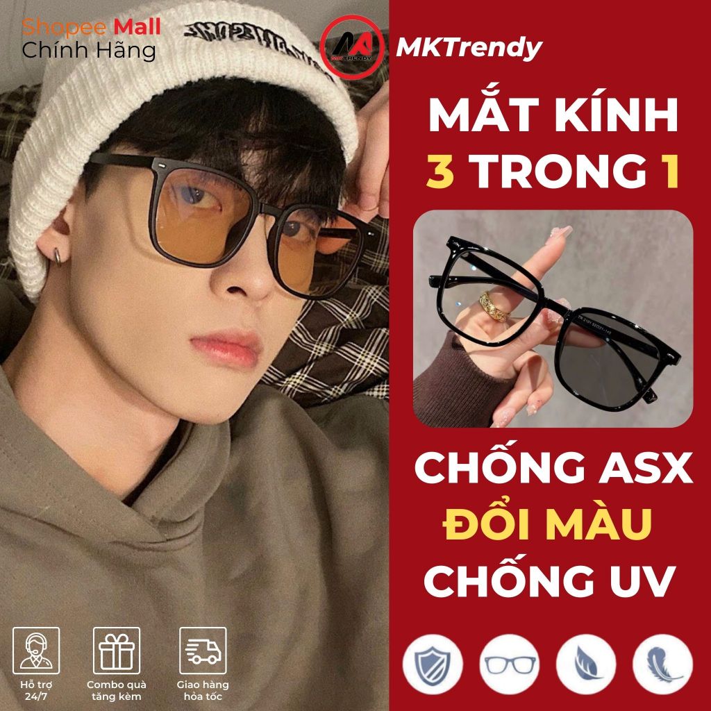  Kính đổi màu MKTRENDY thời trang nam nữ gọng nhựa cao cấp chống ánh sáng xanh chống tia UV X16 