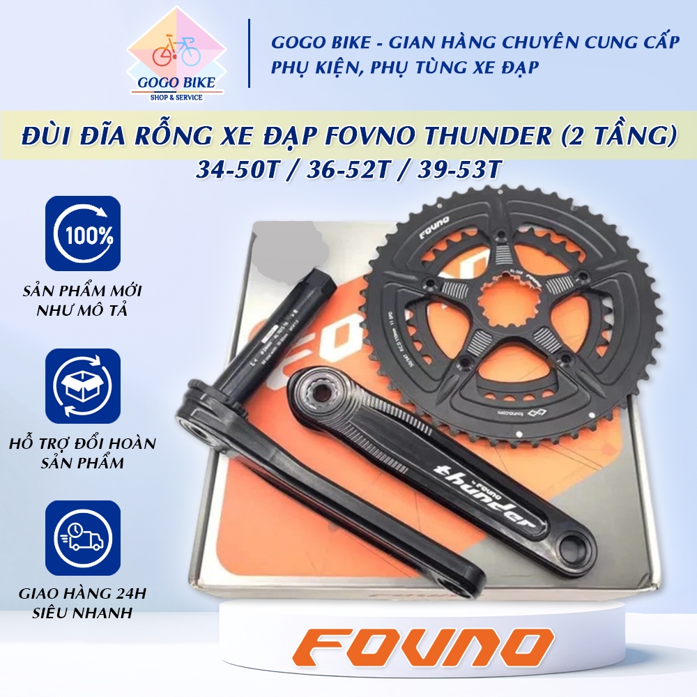[GoGo Bike] Đùi đĩa (Giò dĩa) rỗng xe đạp 2 Tầng FOVNO THUNDER 34-50T / 36-52T / 39-53T