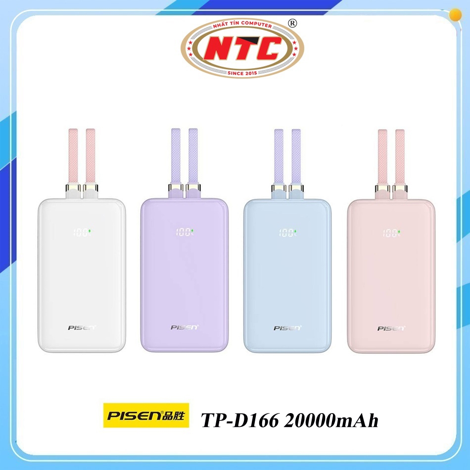 [CÓ 3C/CCC] Pin Dự Phòng Pisen Quick TP-D166 20000mAh TypeC 20W USB 22.5W, có 2 Cáp sạc ra (4 màu)