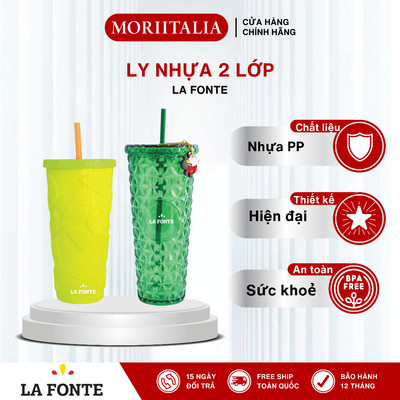 Ly Nhựa 2 Lớp La Fonte Kèm Ống Hút - Chất Liệu PP & PS Cao Cấp, Giữ Lạnh Tốt, Thiết Kế Trendy
