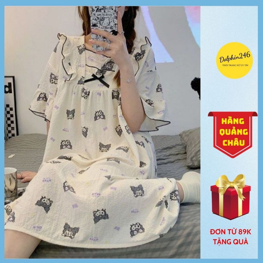 Váy ngủ màu hè nữ Dolphin246, đầm ngắn tay thoái mái ngọt ngào, đồ mặc nhà mùa hè mặc đi ngủ mát mẻ 