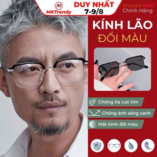 Kính lão viễn thị MKTRENDY cho người già lớn tuổi đọc sách báo gọng đổi màu chống ánh sáng xanh chống tia UV X10