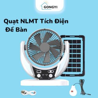  Quạt Tích Điện Sạc USB Năng Lượng Mặt Trời Để Bàn 4in1 2 Chế Độ Đèn ,Đèn LED Làm Mát 2 Chế Độ Gió Tiện Ích 