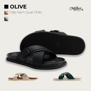 Dép Da OLIVE Hai Quai Ngang Nam Nữ Chống Trượt Có Khoá Cài Êm Chân Thoải Mái | MIDORI FOR MAN