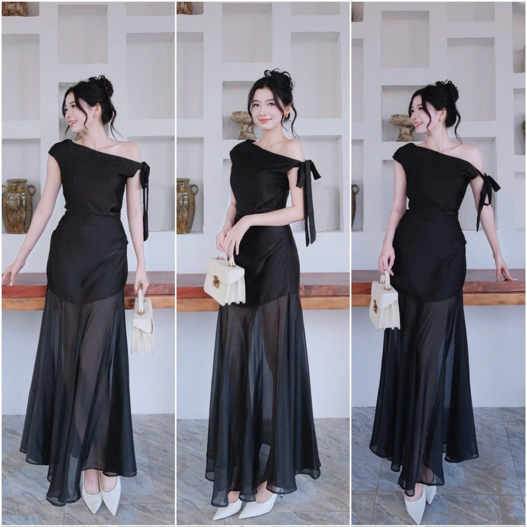 Đầm dự tiệc lệch vai dáng dài cao cấp xu hướng Jin Dress | BigBuy360 - bigbuy360.vn