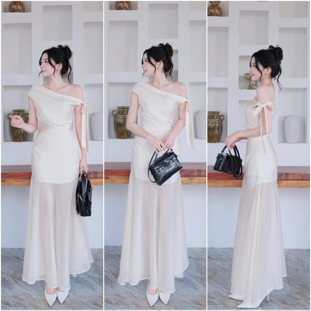Đầm dự tiệc lệch vai dáng dài cao cấp xu hướng Jin Dress | BigBuy360 - bigbuy360.vn
