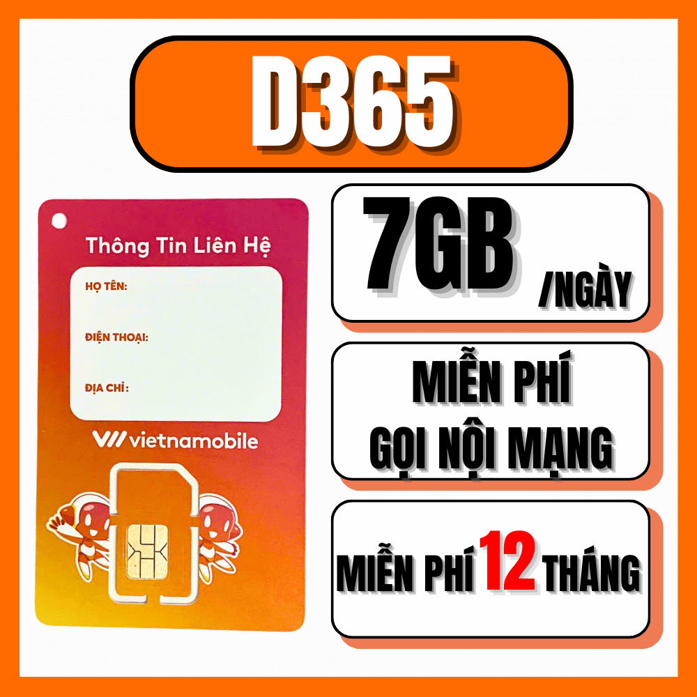 Sim 1 Năm 7GB/Ngày Vietnamobile – Gói D365 – Trọn Gói Không Phát Sinh Phí