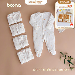 Body dài tay liền tất Boona chất liệu Bamboo mềm mại, co giãn, họa tiết đáng yêu