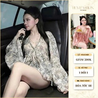 Áo nữ babydoll voan tơ mỏng nhẹ cổ V trang trí đá