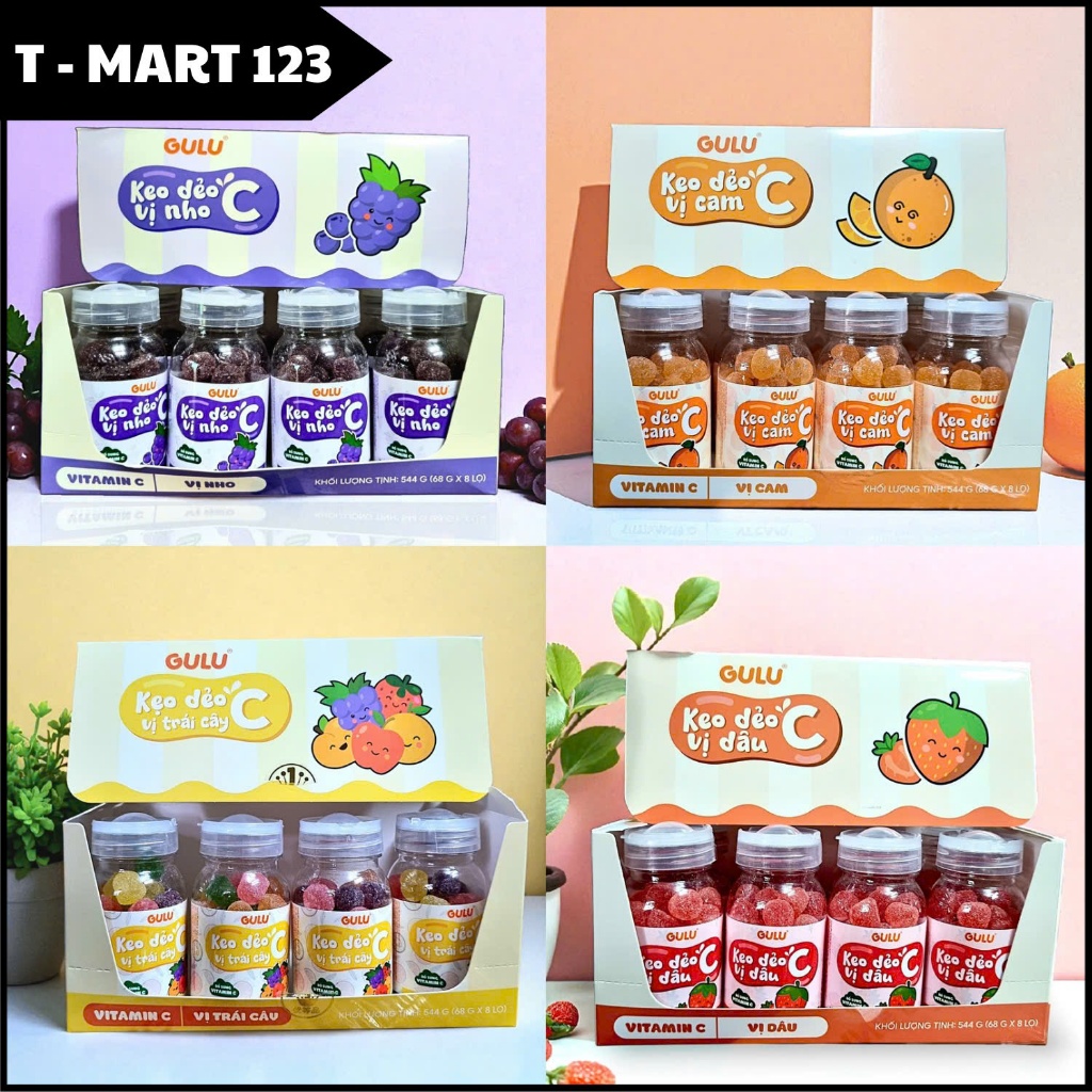 Kẹo Dẻo C Gulu Foods, Hương Vị Trái Cây Ngọt Nhẹ, Thơm Ngon Dễ Ăn( 68g/hũ)