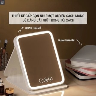  Gương Để Bàn Trang Điểm  Gương Cầm Tay Gập Gương Mini Cầm Tay Có Đèn Led Cảm Ứng 03 Chế Độ Kèm Sạc 