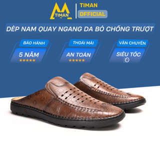  Dép nam Timanvn SA11 chất liệu da bò giày sục đẹp quai ngang kiểu quai hậu tông cao cấp bảo hành 5 năm 