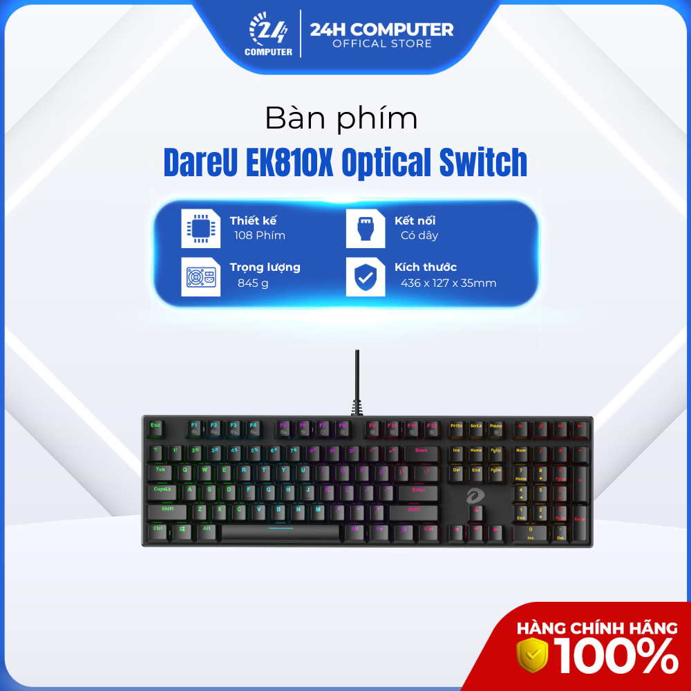 Bàn phím cơ DareU EK810X Black Grey Optical Switch, 24H Computer - Bảo hành chính hãng
