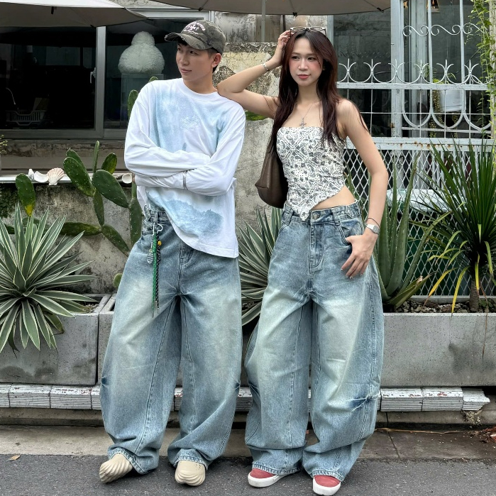 [SẢN PHẨM MỚI] Quần Jeans Ống Cong PREMIUM Thunder Light Balloon Unisex Tôn Dáng Đai Siết Eo | SSSTore.Aesthetic | BigBuy360 - bigbuy360.vn