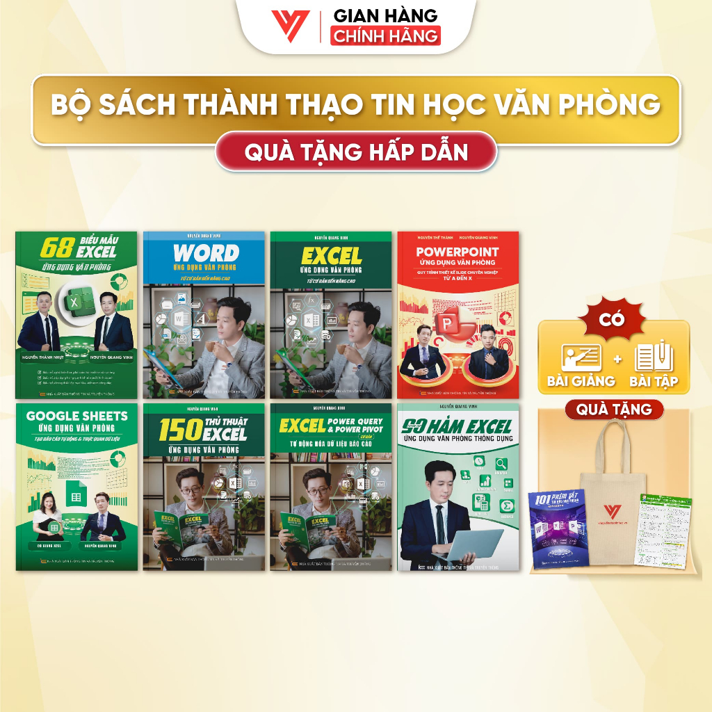Bộ 8 sách Excel - Word - PowerPoint - Google Sheets - 150 Thủ Thuật - Power Query-90 Hàm-68 Biểu Mẫu