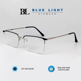  Gọng Kính Cận Kính Giả Cận Nam Nữ Mắt Chữ Nhật Nửa Gọng Kim Loại Thanh Mảnh Phối Màu Đen Bạc Vàng - BLUE LIGHT 
