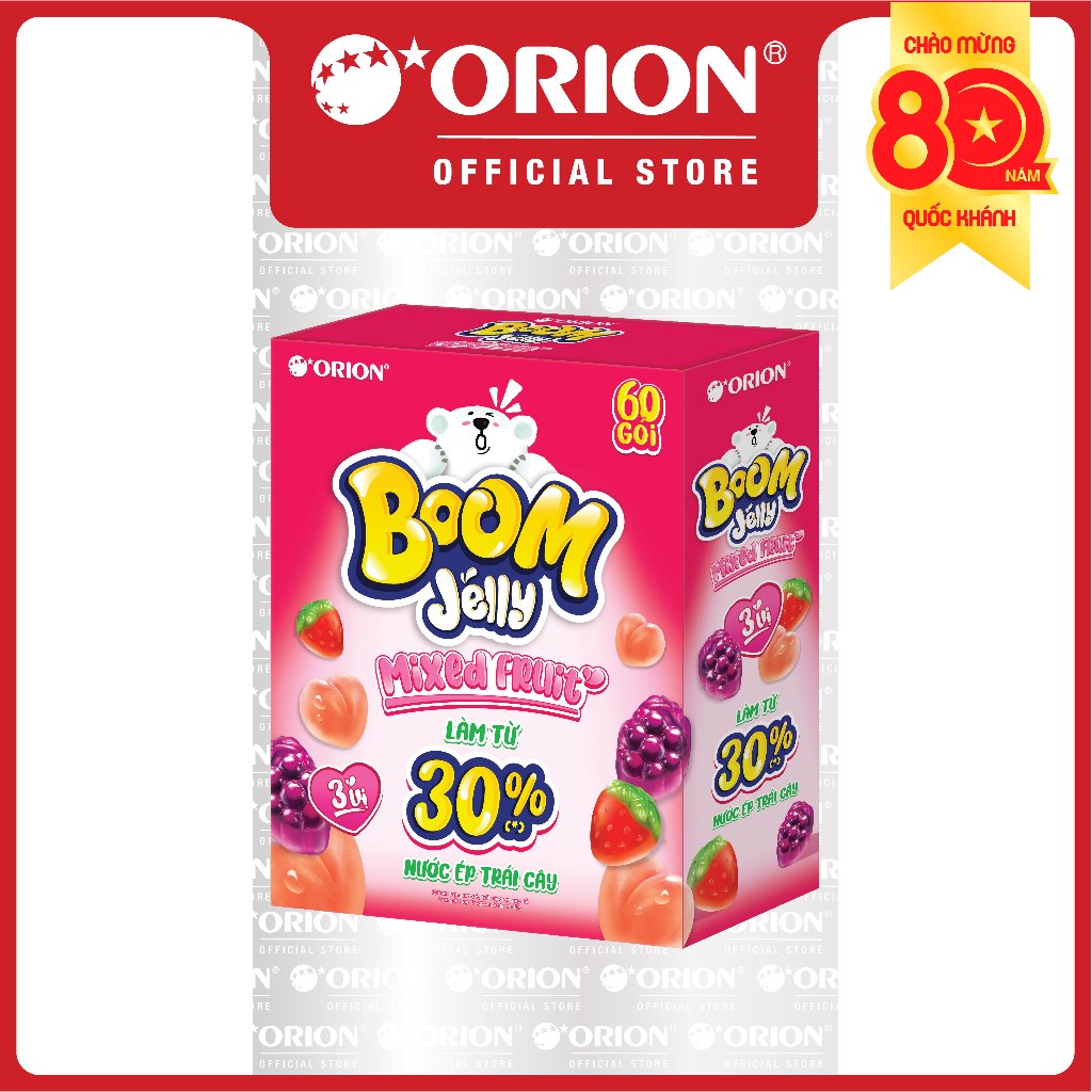   ĐỘC QUYỀN  Kẹo dẻo Boom Jelly THẠCH Orion MIX VỊ hộp 60 gói  750g  