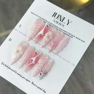 Nailbox tông hồng mùa hè JUNLY - nail box thiết kế móng giả sò biển hoa nổi dịu dàng đi chơi đi biển 605
