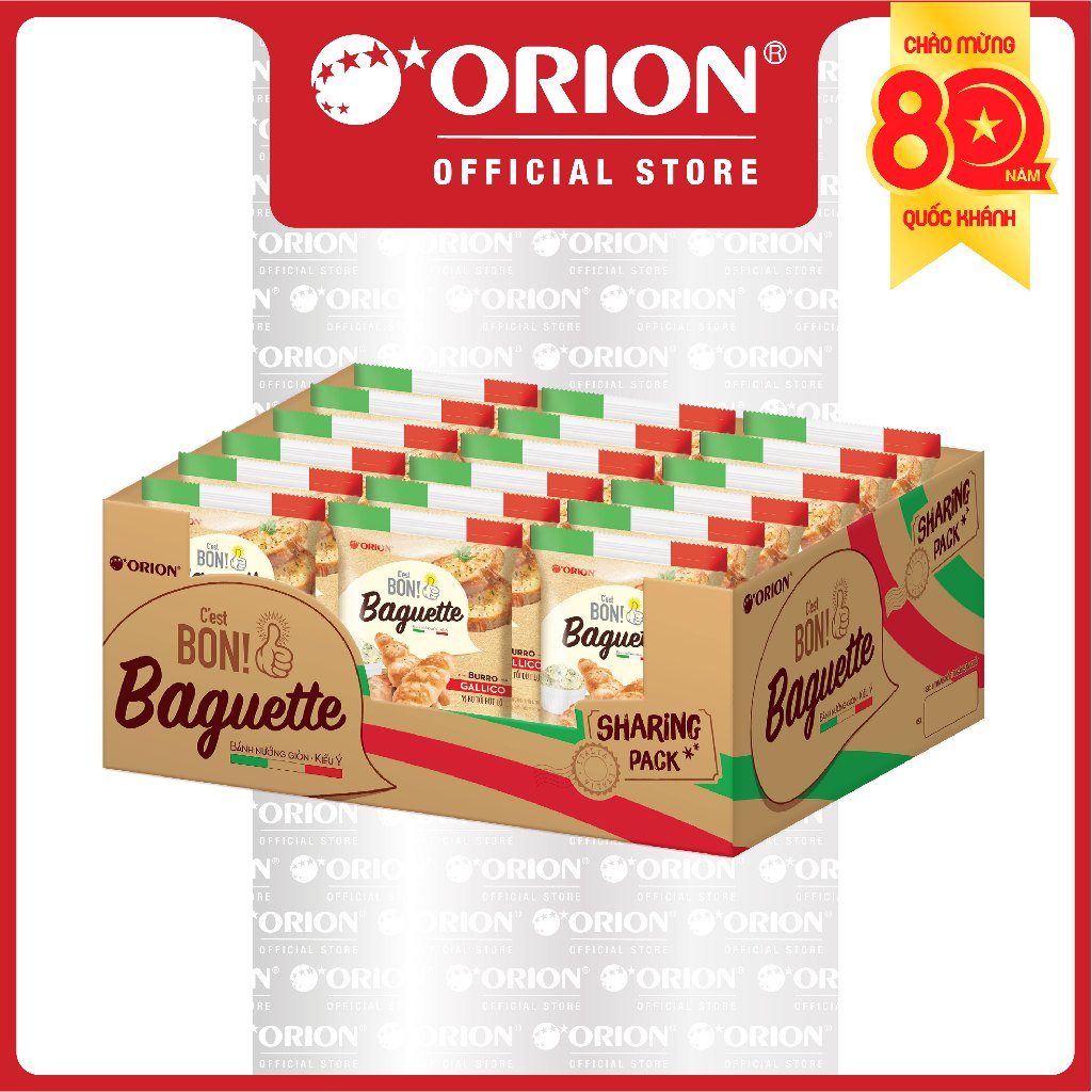 [ĐỘC QUYỀN] Hộp 15 Gói Bánh Nướng Giòn Vị Bơ Tỏi Orion C'est Bon Baguette (540g)