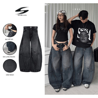  Quần Jeans Ống Cong Wash PREMIUM Đứng Form Tôn Dáng Unisex Nam Nữ - Đai Siết Eo | SSSTore.Aesthetic 