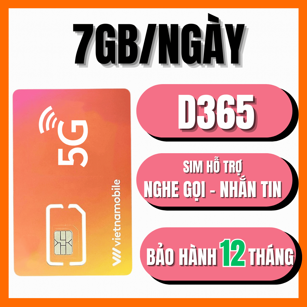 Sim 1 Năm Vietnamobile 210GB/Tháng 7GB/Ngày Miễn Phí Tốc Độ Cao Truy Cập Mạng - SIm Siêu Rẻ
