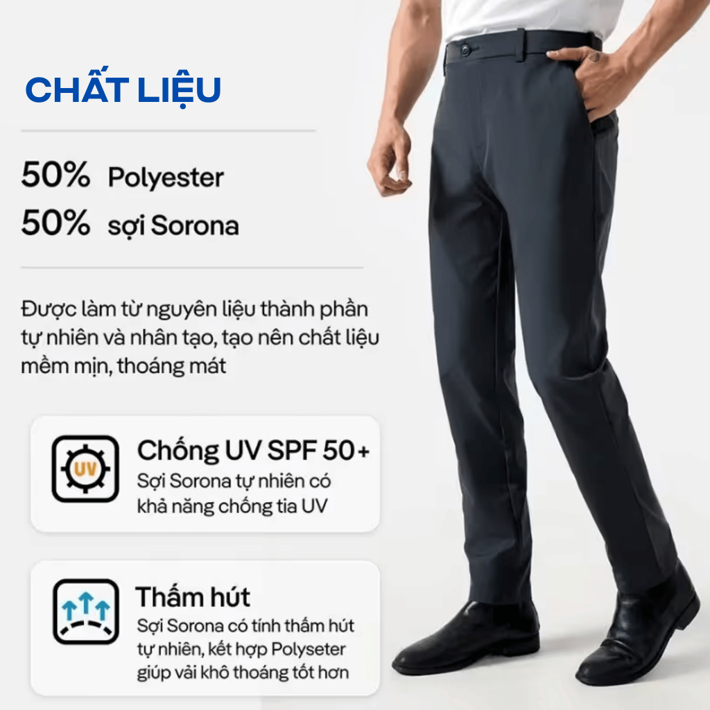 Quần dài nam Kaki Excool co giãn, thấm hút, chống nắng, quần âu chống tia UV Coolmate | BigBuy360 - bigbuy360.vn