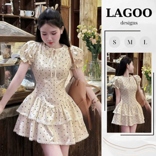  Váy Nữ Woru Thiết Kế Cổ Tròn Tay Bồng Đầm Ngắn Dáng Xòe Hai Tầng Vintage - LAGOO DESIGNS 