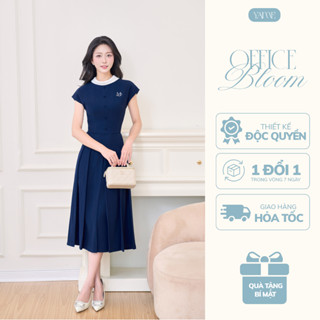 Váy Đầm Thiết Kế Nữ YAME Cổ Trắng Cách Điệu Tay Chờm Thêu Logo Chiết Eo Dáng Xòe Dài Thanh Lịch - Mason YV689